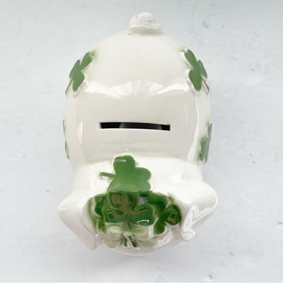 Vintage Lefton Ceramic Shamrock Piggy Bank Clovers Lucky - Picture 8 of 11